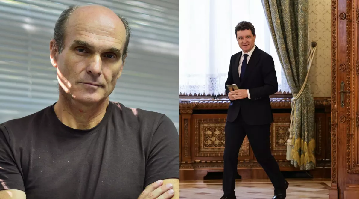 Un colaj cu gazetarul Cristian Tudor Popescu în stânga și președintele Nicușor Dan la Palatul Cotroceni, în timp ce intră la consultări în poza din dreapta.