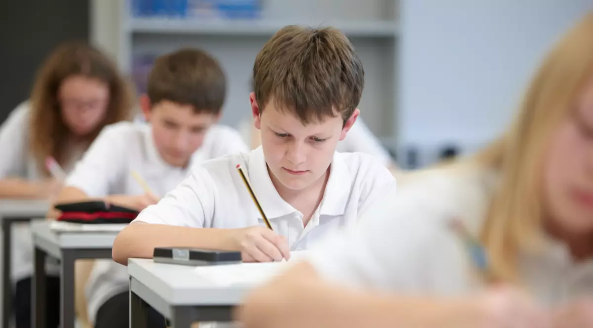 În imagine sunt ilustrați elevi care susțin un examen
