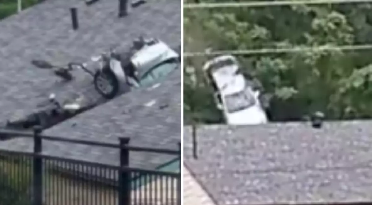 mașina care a aterizat în acoperiș