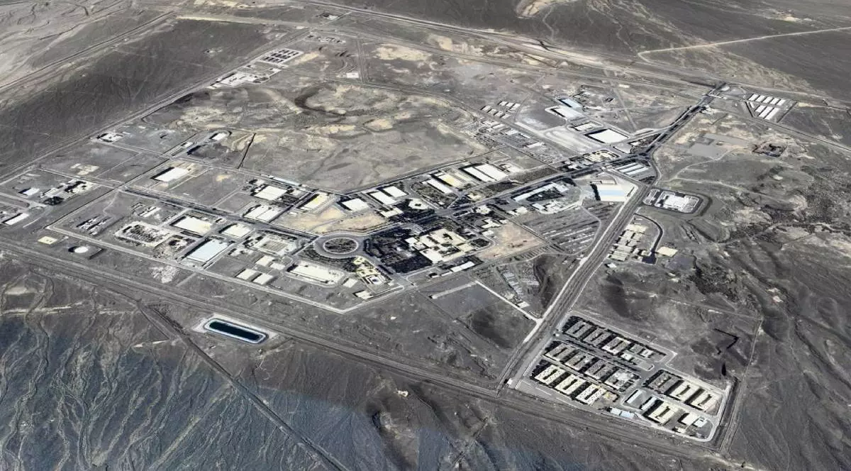 O imagine Google Maps a instalației nucleare iraniene de la Natanz. Harta include date din septembrie 2023 până în aprilie 2024. Forțele de Apărare ale Israelului (IDF) au declarat că instalația nucleară iranienă de la Natanz a fost vizată într-un atac militar major.