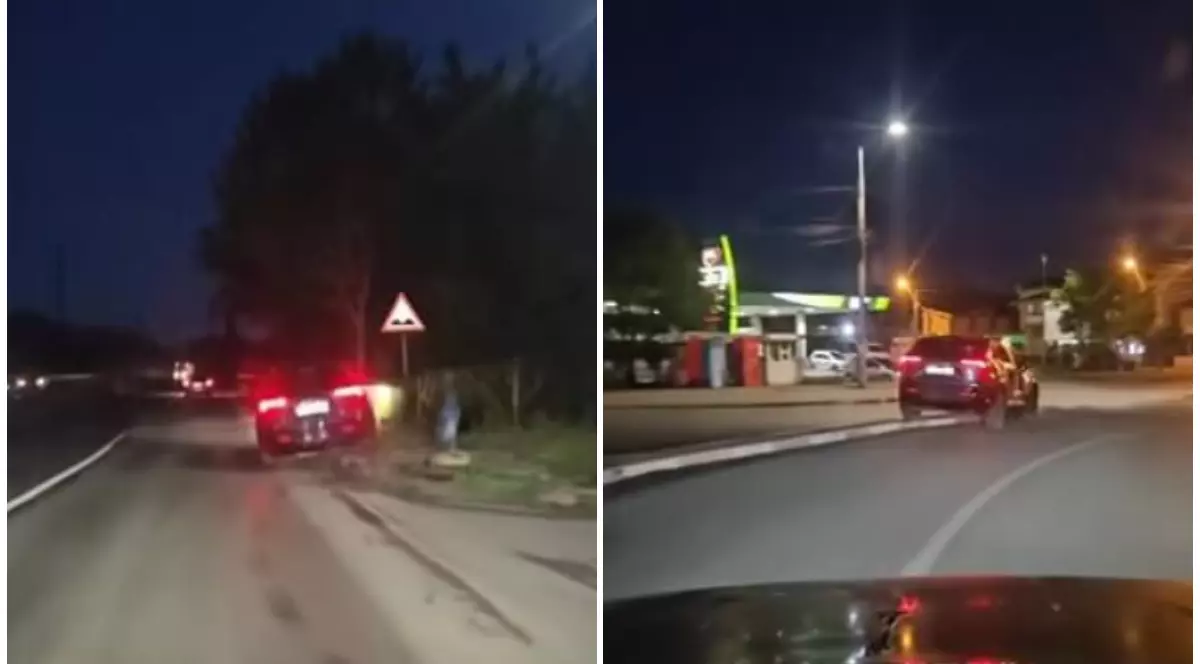 Imaginea prezintă o mașină care este oprită pe bordură în două locuri diferite