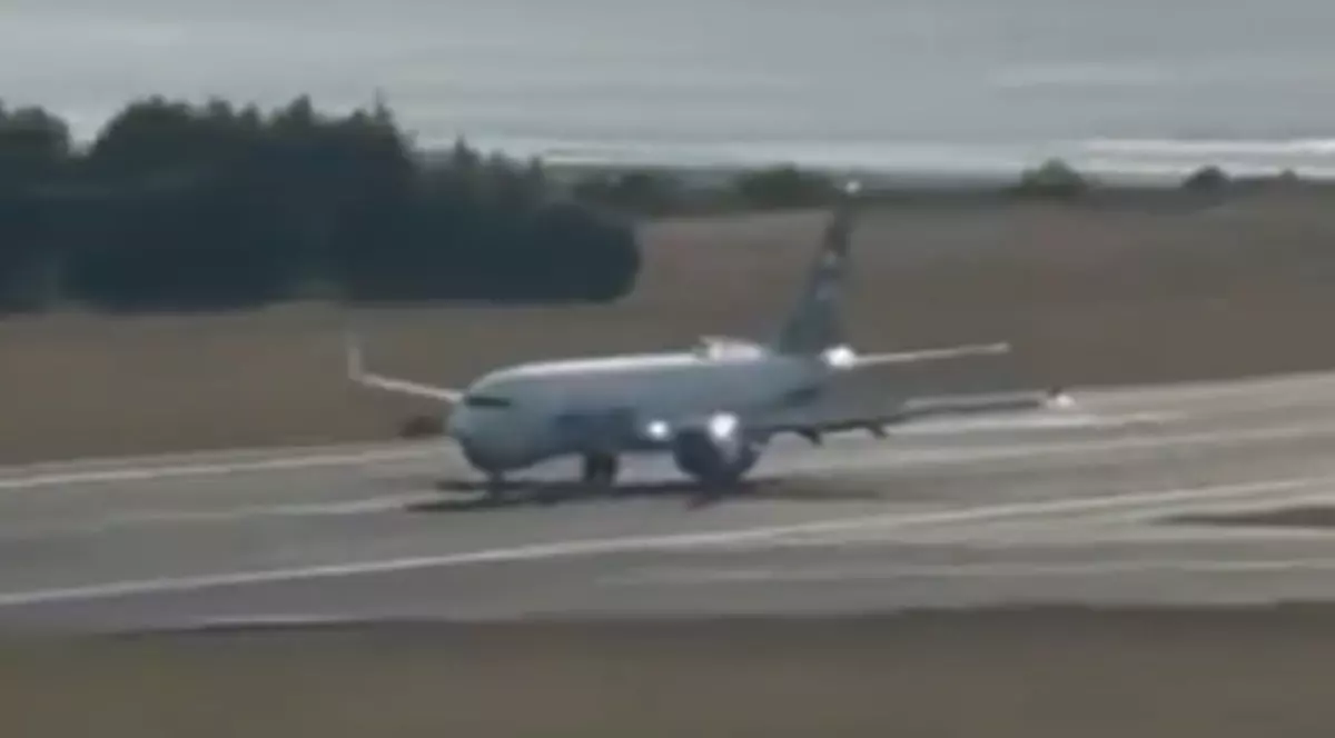 Avionul Airline Alaska în timp ce aterizează