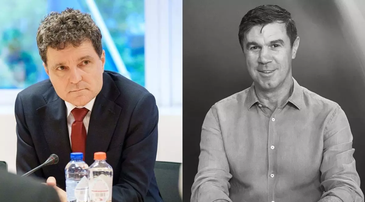 Un colaj cu președintele Nicușor Dan în stânga, poza este color, președintele poartă un costum albastru și stă la masă, iar în dreapta este Mihai Leu, posta este alb negru, sportivul poartă o cămașă și stă la masă