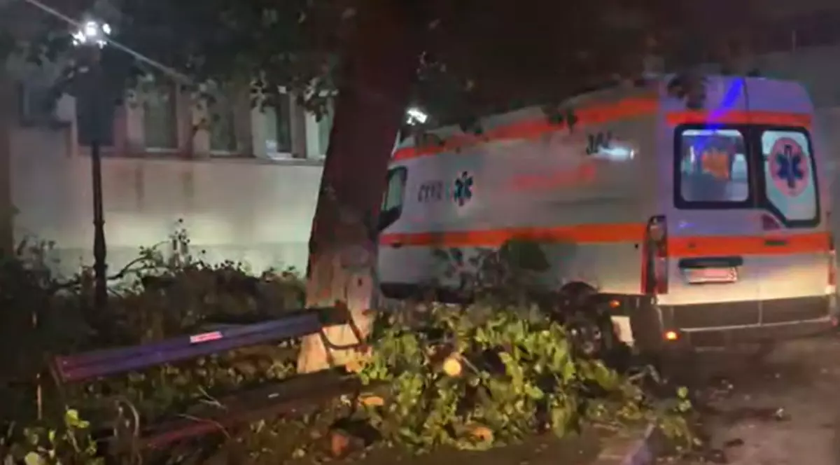 Un copac s-a prăbușit peste o ambulanță în curtea Spitalului Clinic Dr. C.I. Parhon din Iași