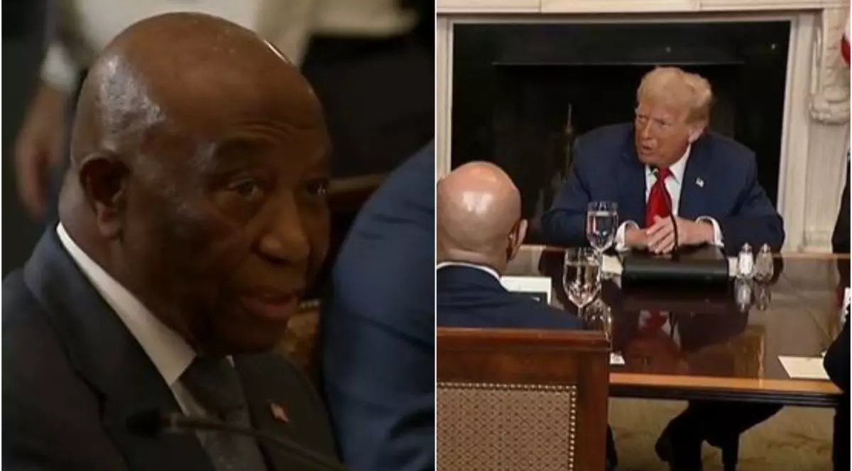 Președintele liberian, Joseph Boakai, în stânga, și președintele SUA, Donald Trump, în dreapta, la o întâlnire la Casa Albă, 9 iulie 2025