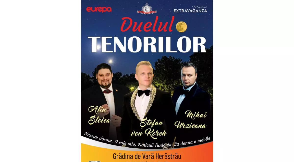 Duelul Tenorilor – ediţie de vară în aer liber cu Ştefan von Korch, Alin Stoica şi Mihai Urzicana pe 2 august la Grădina de Vară Herăstrău