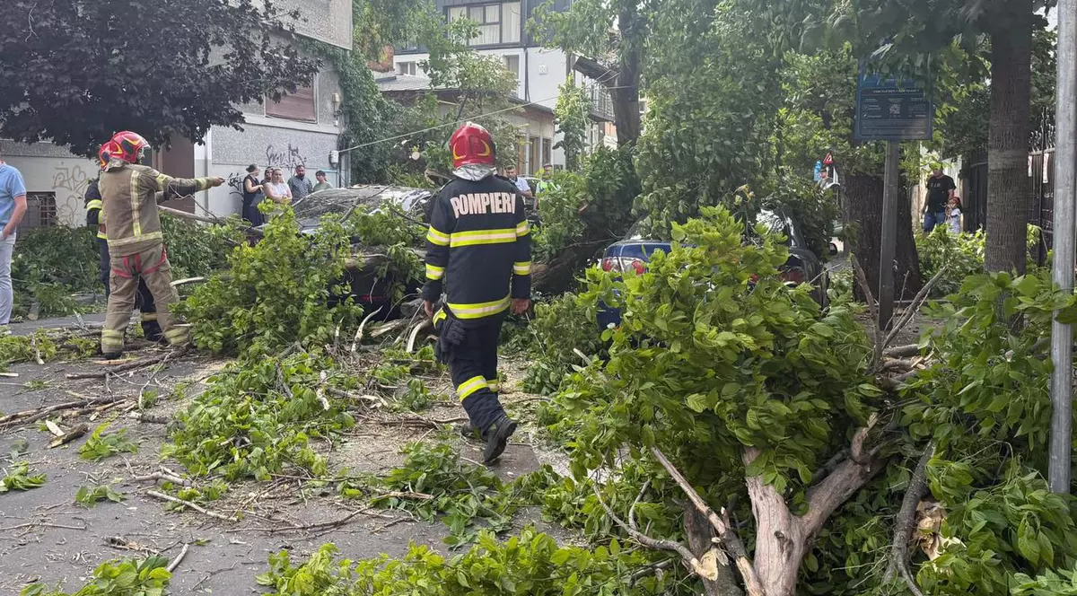 Intervenție după furtuna de cod rosu, în București. Foto Facebook IGSU
