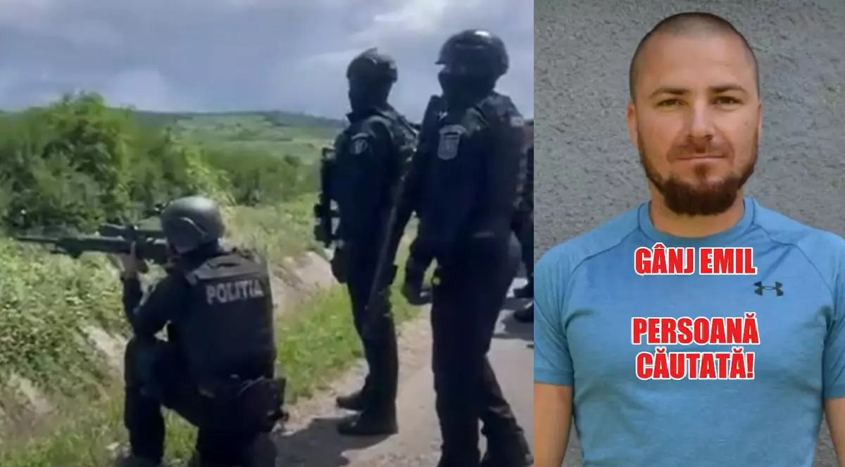 Lunetisti, politia romana / Emil Gnaj, criminalul din Mures, in tricou albastru