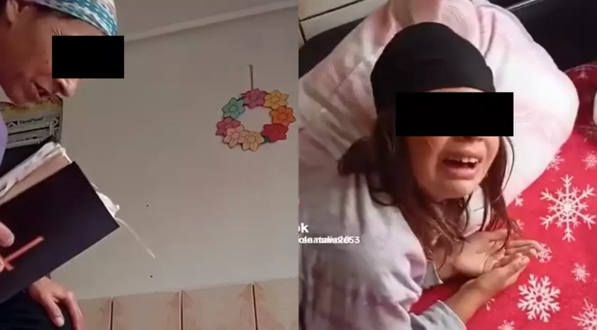 În imagine se vede un colaj cu mama cu Biblia în mână în partea stângă, femeia are un batic pe cap și fiica în partea dreaptă
