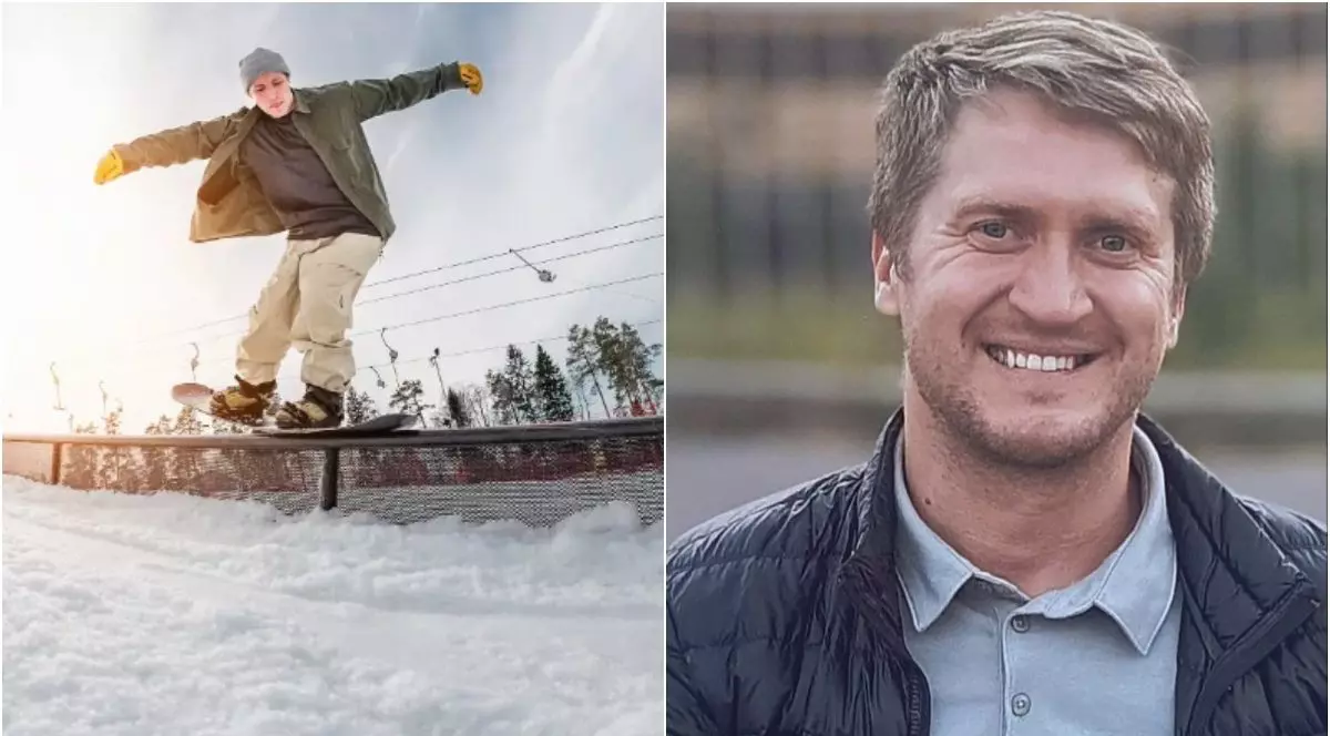 Colaj cu Nikita Valerievich Vasiliev. in stanga in suprins in timpul unor antrenamente pe o placa, iarna, pe zapada, in dreapta o imagine tip portret, cu el surprins zambind