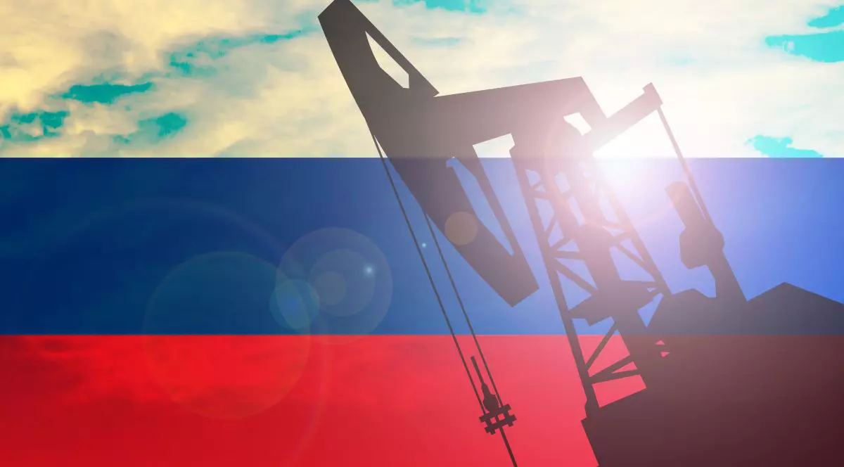 Steagul Rusiei cu pompă de petrol. Simbolul celei mai mari producții și exportatoare de petrol