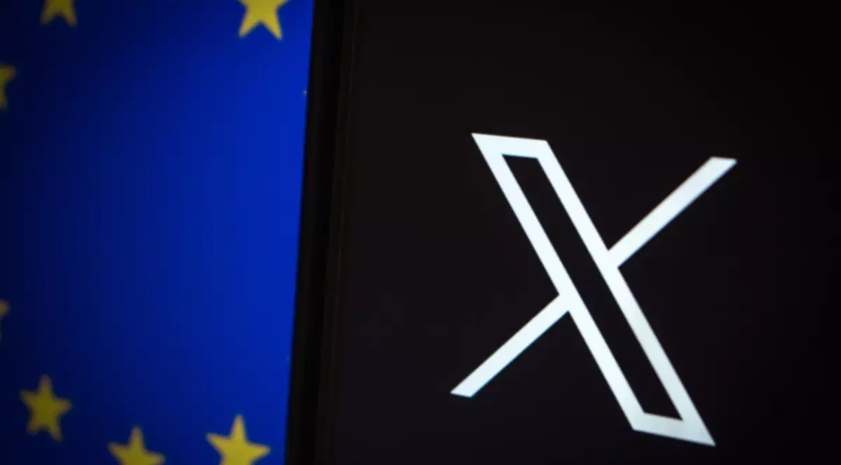 Drapelul Uniunii Europene în stânga și logo-ul X în dreapta