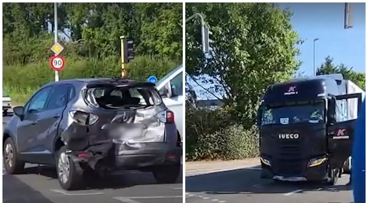 Mașina lovită de șoferița româncă de TIR în Geel
