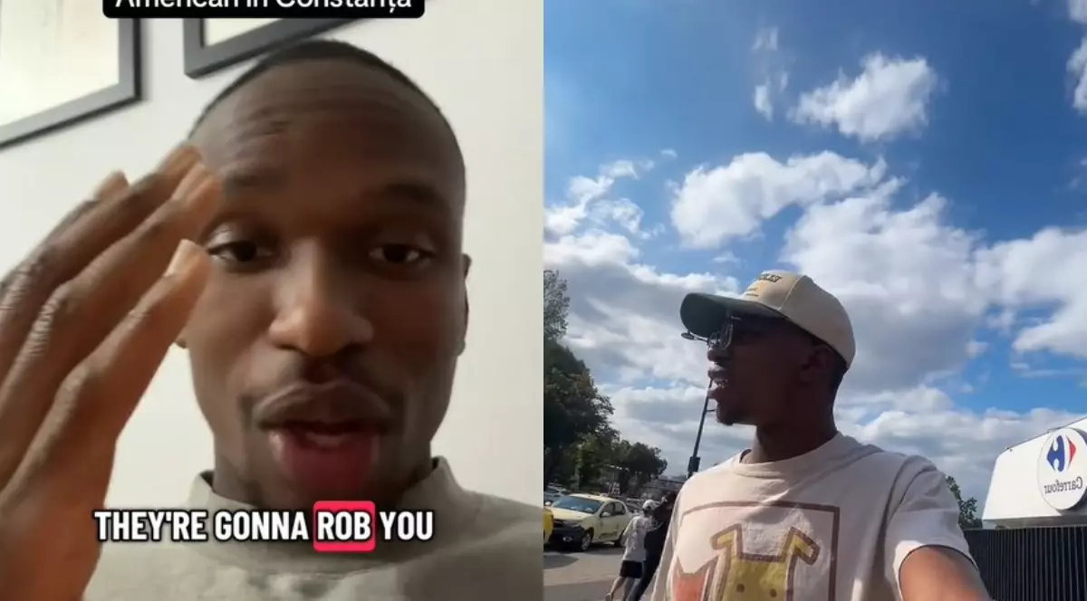 Colaj cu americanul venit în vacanță în România în timp ce se plimbă prin Constanța