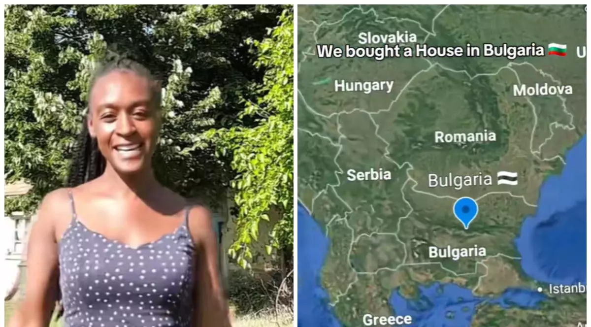 Femeia din Marea Britanie care a cumpărat o casă în Bulgaria, în partea stângă, iar în partea dreaptă este harta cu marcaj pe Bulgaria