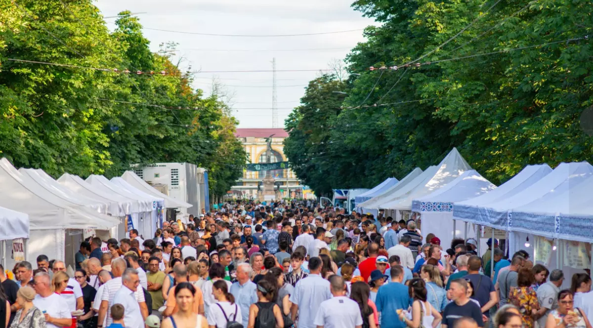 Oameni care se plimbă în timpul evenimentului la Republica de sub Castani