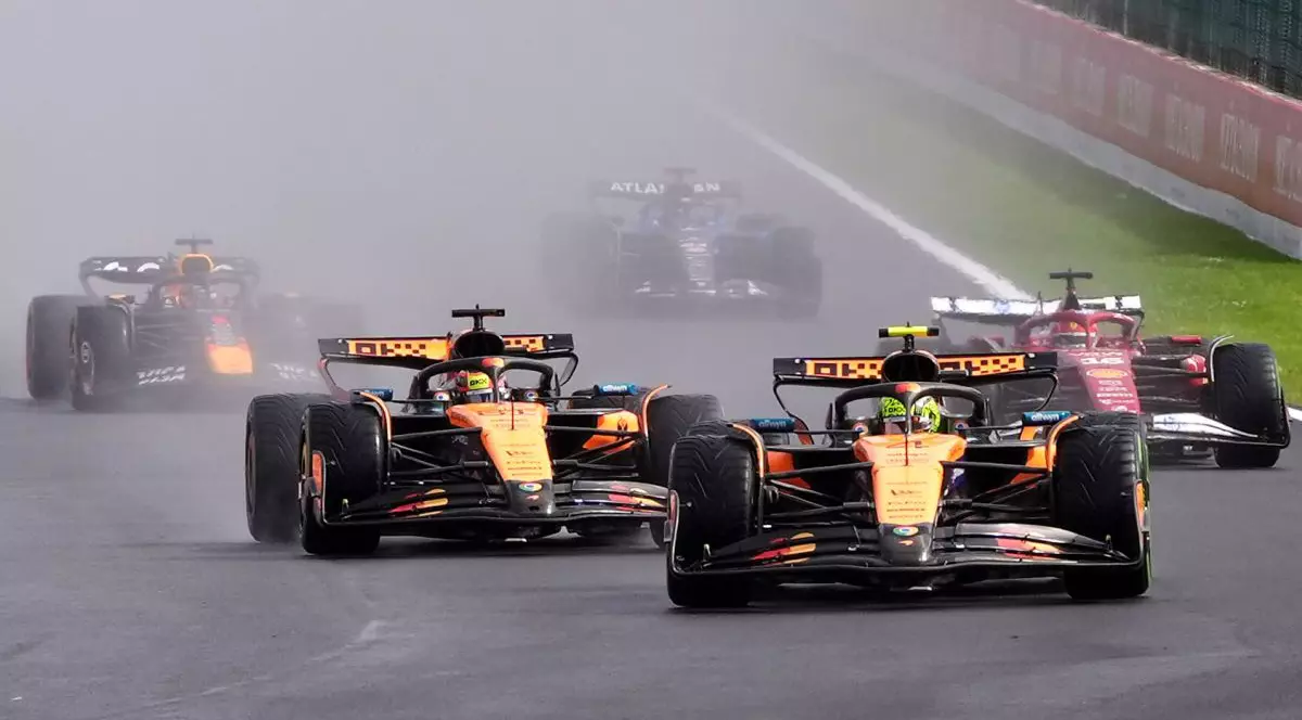 27 July 2025, Belgium, Stavelot: British Formula One driver Lando Norris of team McLaren, leads the race during the Belgian Formula 1 Grand Prix at Circuit de Spa-Francorchamps. Photo: Bradley Collyer/PA Wire/dpa