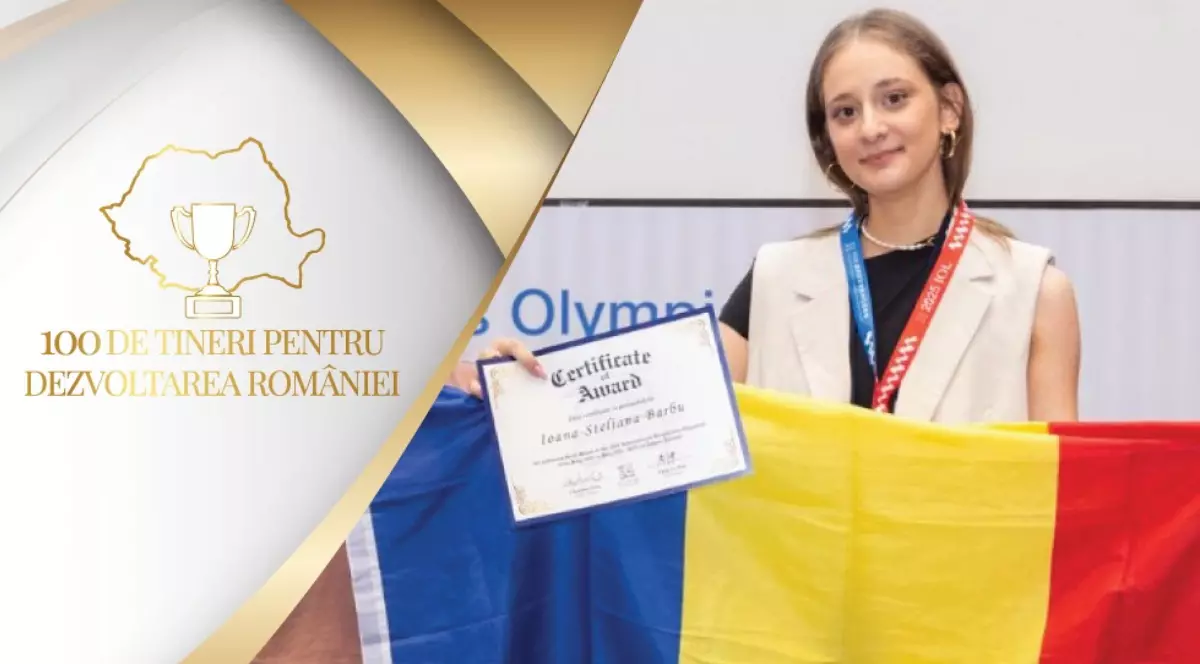Ioana-Steliana Barbu, cu steagul României în mână și diploma obținută