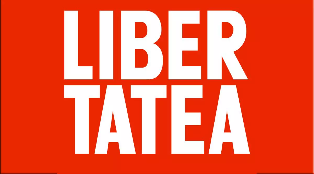 Logo-ul Libertatea care conține cuvântul Libertatea scris cu litere de culoare albă pe fundal roșu