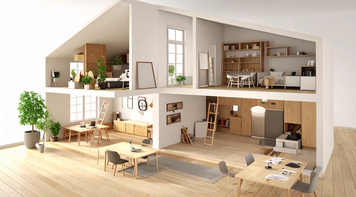 Model grafic de design interior al unei case cu 2 etaje si 4 camere