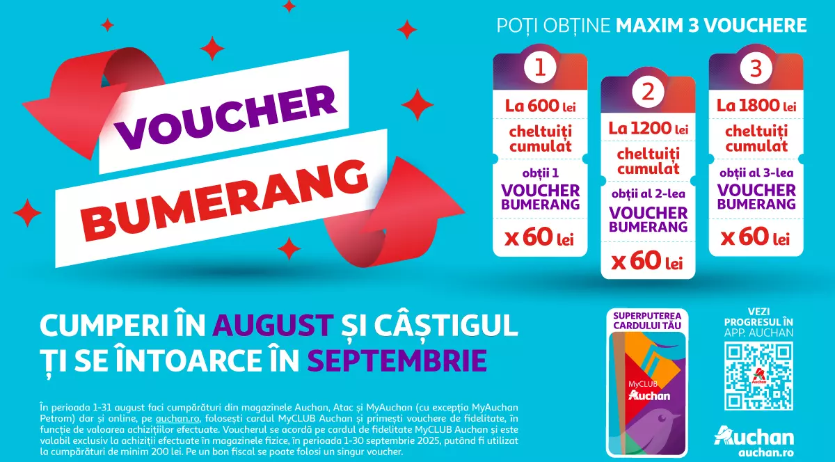 Voucher bumerang. Cumperi in august si castigul ti se intoarce in septembrie