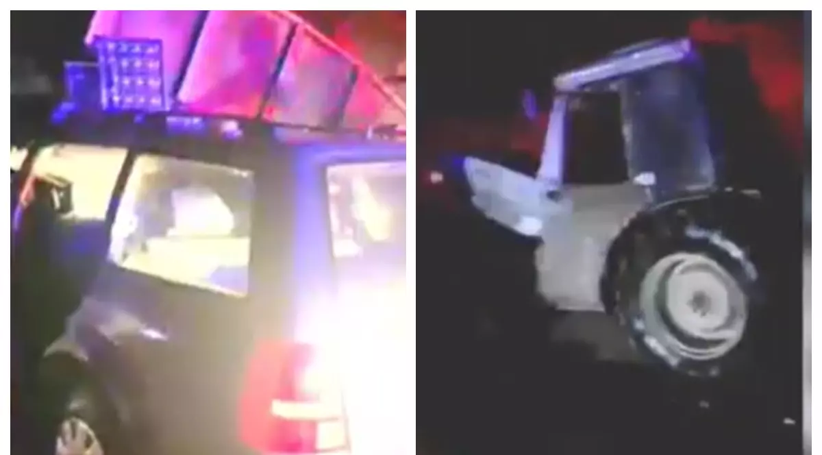 Mașina care s-a izbit de un tractor pe DN3 Constanța
