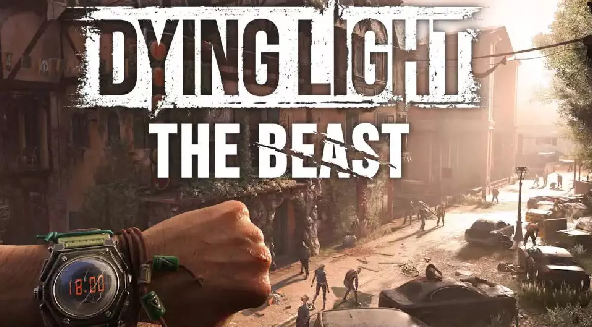 În imagine e o secvență din jocul Dying LIght The Beast în care apare o mână care poartă un ceas iar pe fundal se vede un oraș cotropit de zombie