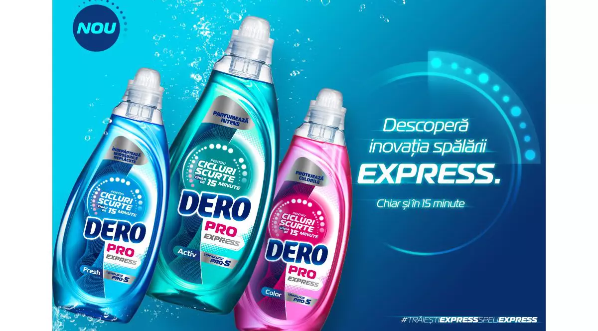 Dero - vizual cu noile dero pro express, cele 3 tipuri, pozitionate in partea stanga si textul scris in partea dreapta