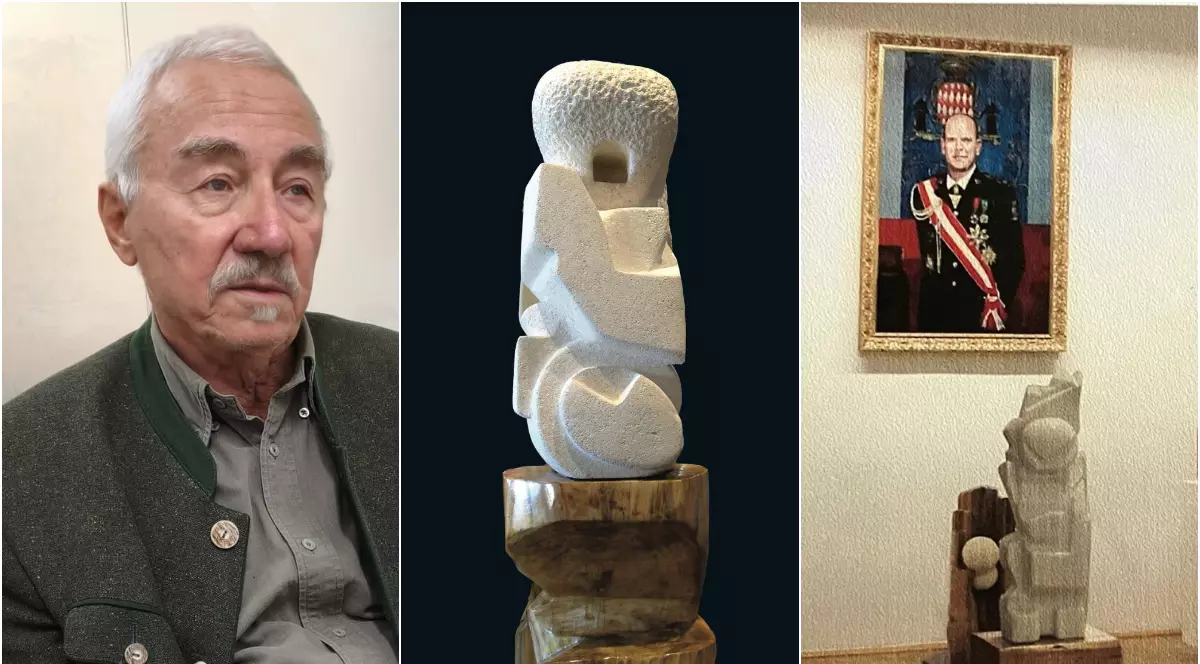 colaj realizat cu Remus Botarro, o sculptură și tabloul cu prințul Albert de Monaco