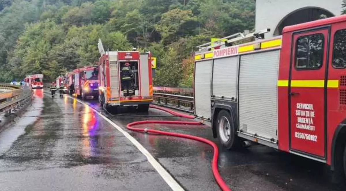 Incendiu pe Valea Oltului. Foto ISU Vâlcea