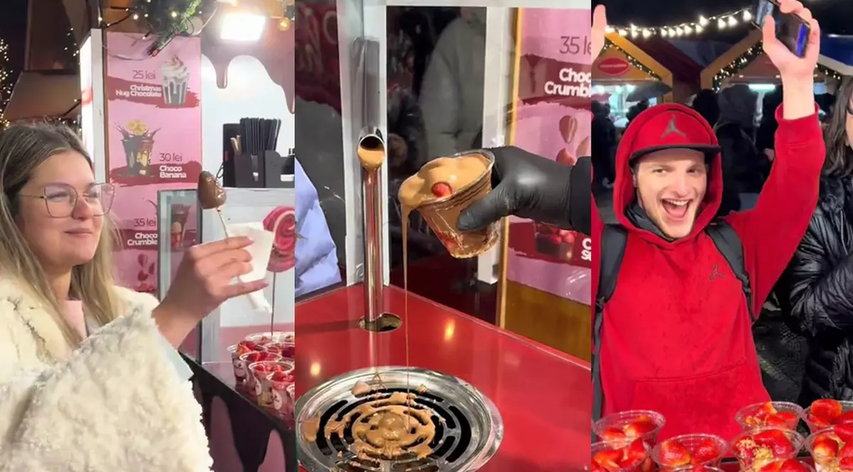 La Târgul de Crăciun din Drumul Taberei, desertul de căpșune înecate în ciocolată belgiană a devenit atracția supremă. Foto: Instagram