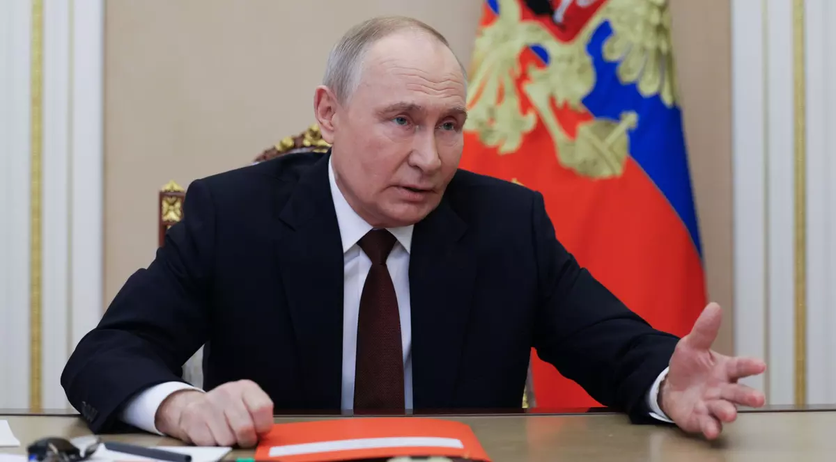 Președintele rus Vladimir Putin prezidează o întâlnire cu membrii Consiliului de Securitate prin videoconferință la Kremlin, Moscova, Rusia