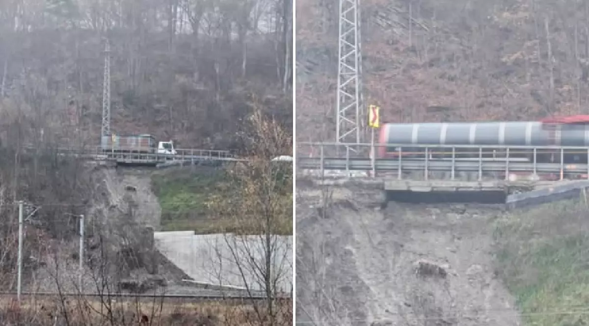 Alunecare de teren lângă Drumul Național DN1. Pe stradă trec mai multe vehicule