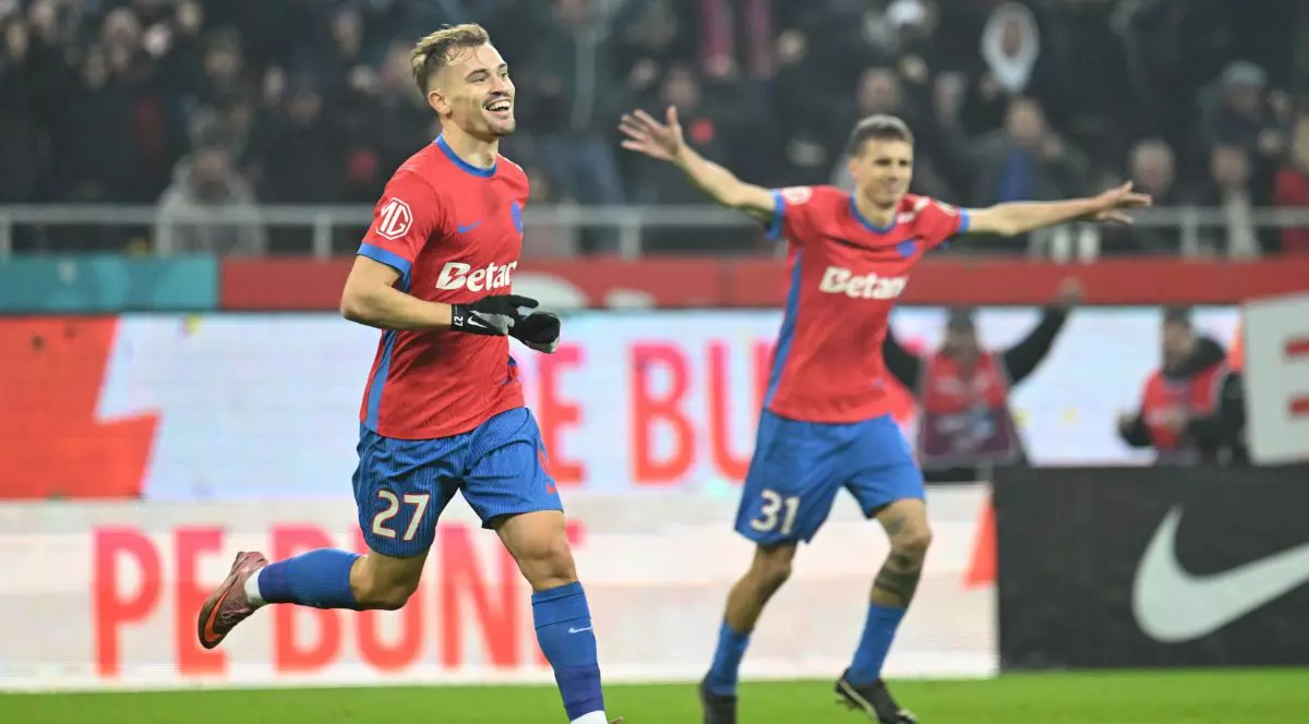 Darius Dumitru Olaru se bucură dupa un gol marcat in meciul dintre FCSB si Rapid Bucuresti, contand pentru Superliga Superbet, desfasurat pe Arena Nationala din Bucuresti, duminica 21 decembrie 2025. © FOTO:Razvan Pasarica/SPORT PICTURES
