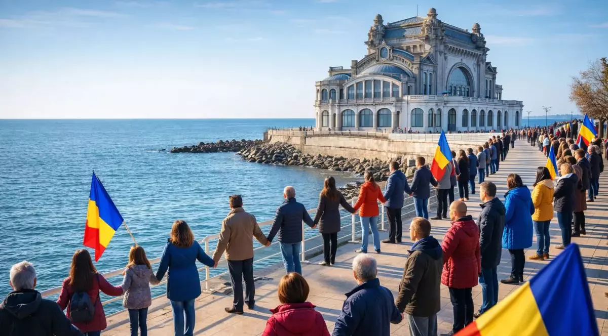 Lanț uman pe faleza de lângă Cazinoul din Constanța