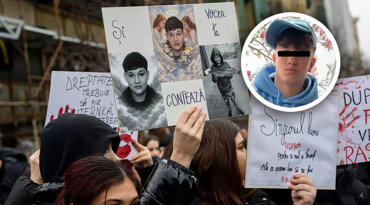 Colaj cu mai multe persoane adunate la un pretest si capul unul tanar