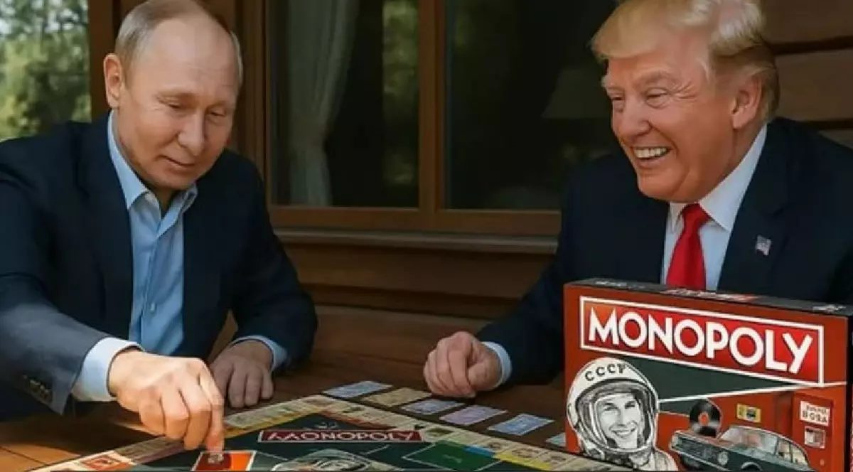 Donald Trump și Vladimir Putin joacă Monopoly URSS, într-o reclamă. Liderul de la Kremlin face mutările pe tablă
