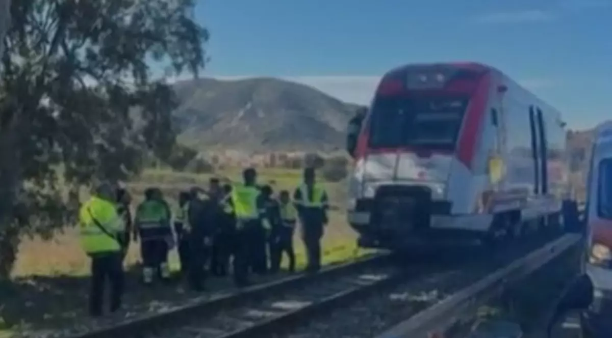 Un tren pe șină după ce s-a ciocnit cu o macara, politiștii intervin la fața locului, iar trebul staționează