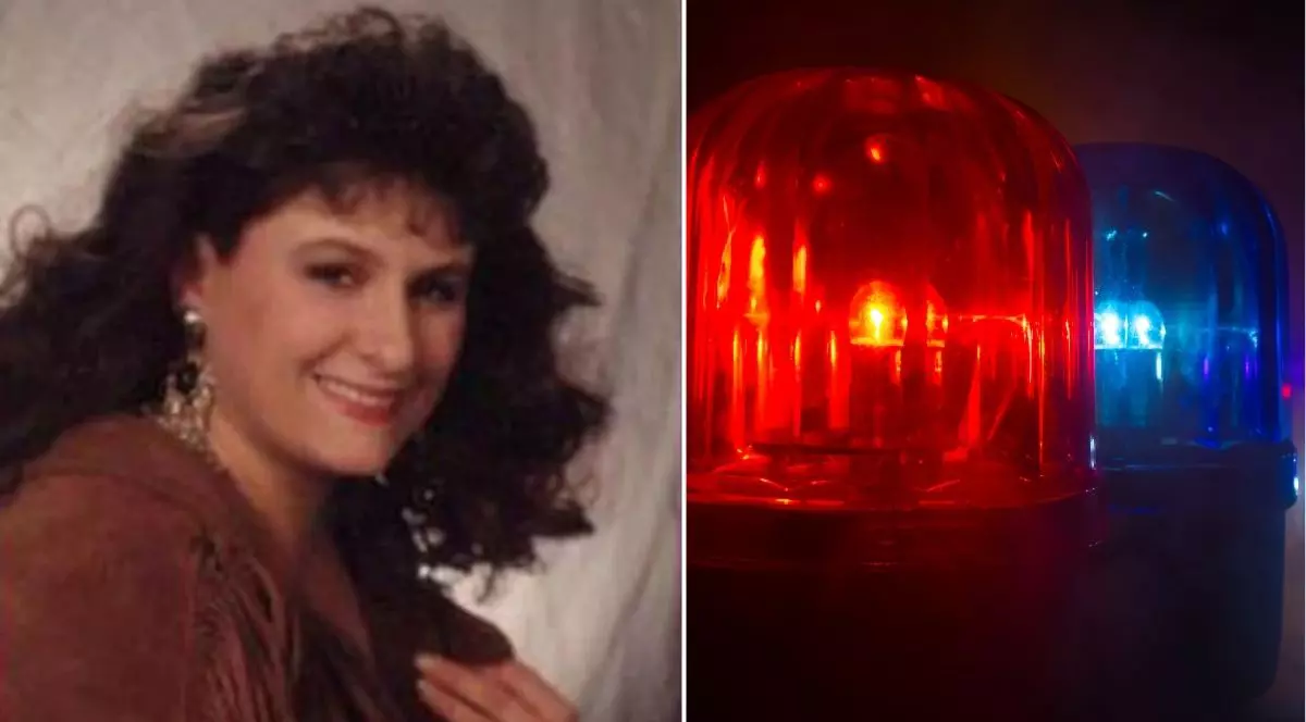 colaj foto format din două imagini: imaginea din stâga arată o fotografie cu Michelle Hundley Smith din 2001, iar imaginea din dreapta arată o sirenă amplasată pe plafonul unei mașini