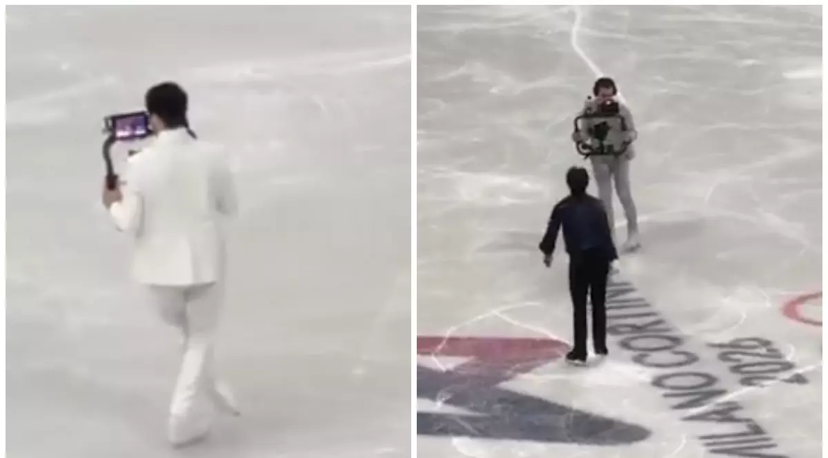 Jordan Cowan care filmează în timp ce patinează