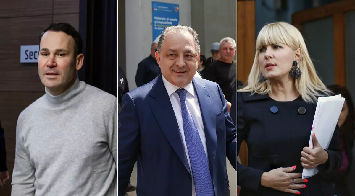 Colaj cu trei personaje, un barbat in helanca gri, un barbat in costul blumarin cu un dosar alb sub brat si o femeie in negru cu un dosar alb in mana