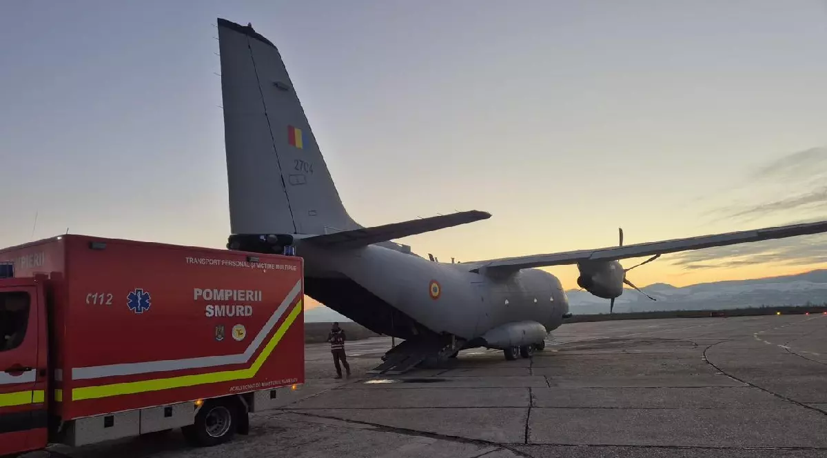 O aeronavă C-27J Spartan a Forțelor Aeriene Române, configurată pentru misiuni medicale