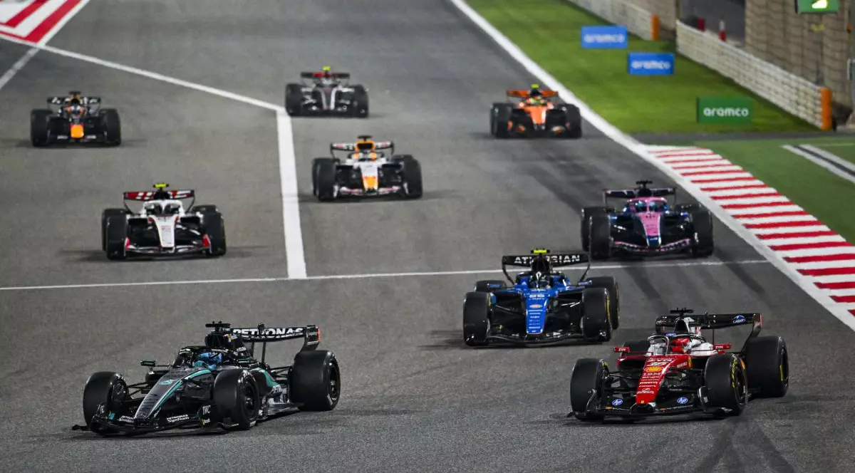 Practice start, 63 RUSSELL George (gbr), Mercedes AMG F1 Team W17, 16 LECLERC Charles (mco), Scuderia Ferrari SF-26, action during the Formula 1 Aramco pre-season testing 2026 of the 2026 FIA Formula One World Championship from February 18 to 20, 2026 on the Bahrain International Circuit, in Sakhir, Bahrain. © DPPI/Psnewz/Bestimage