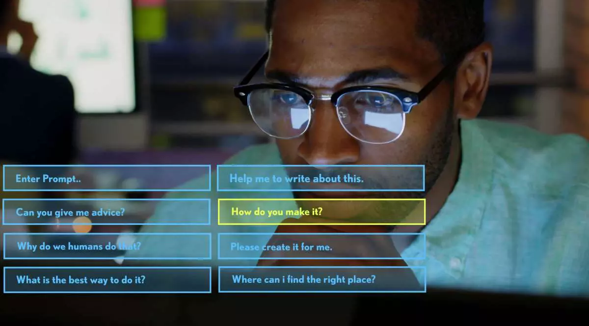 Un bărbat interacționează cu Inteligența Artificială.