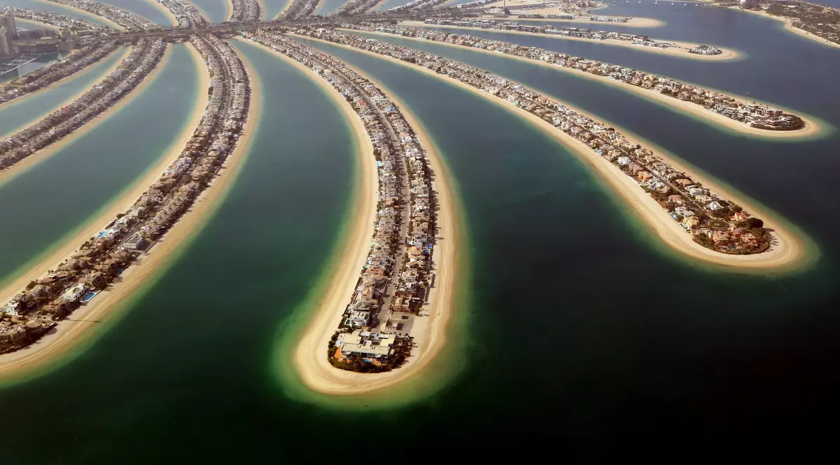 Dubai, Emiratele Arabe Unite, Insula Palm, Palm Jumeirah cu hotelul Atlantis Dubai, Emiratele Arabe Unite