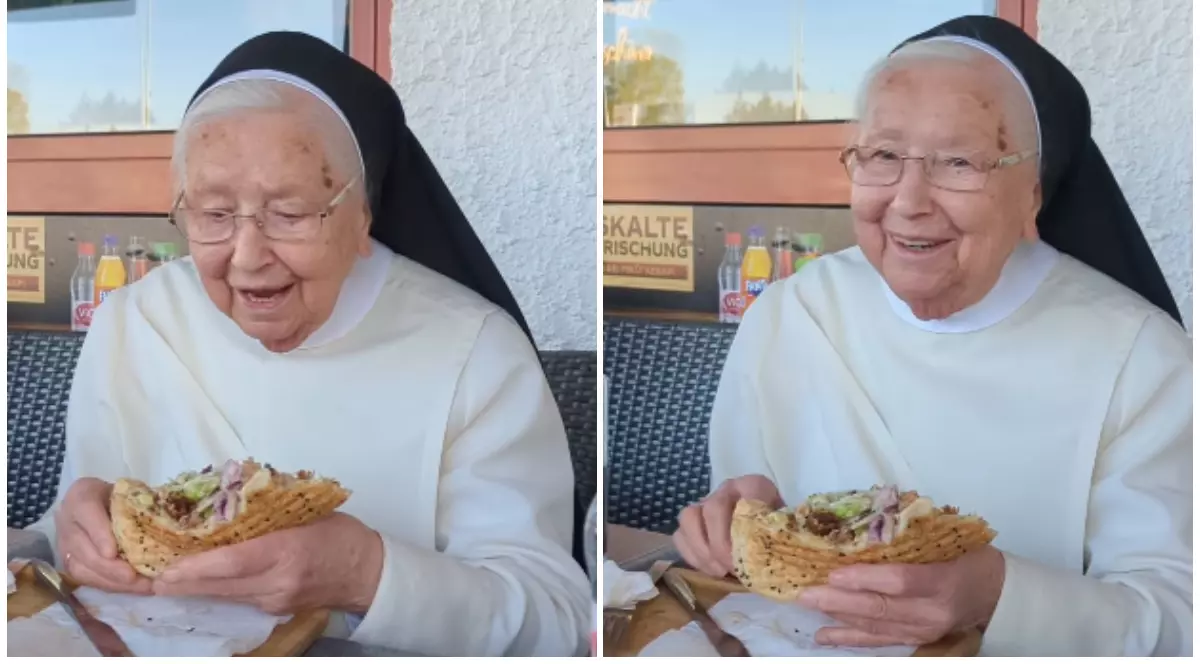 O călugăriță care mănâncă un kebap