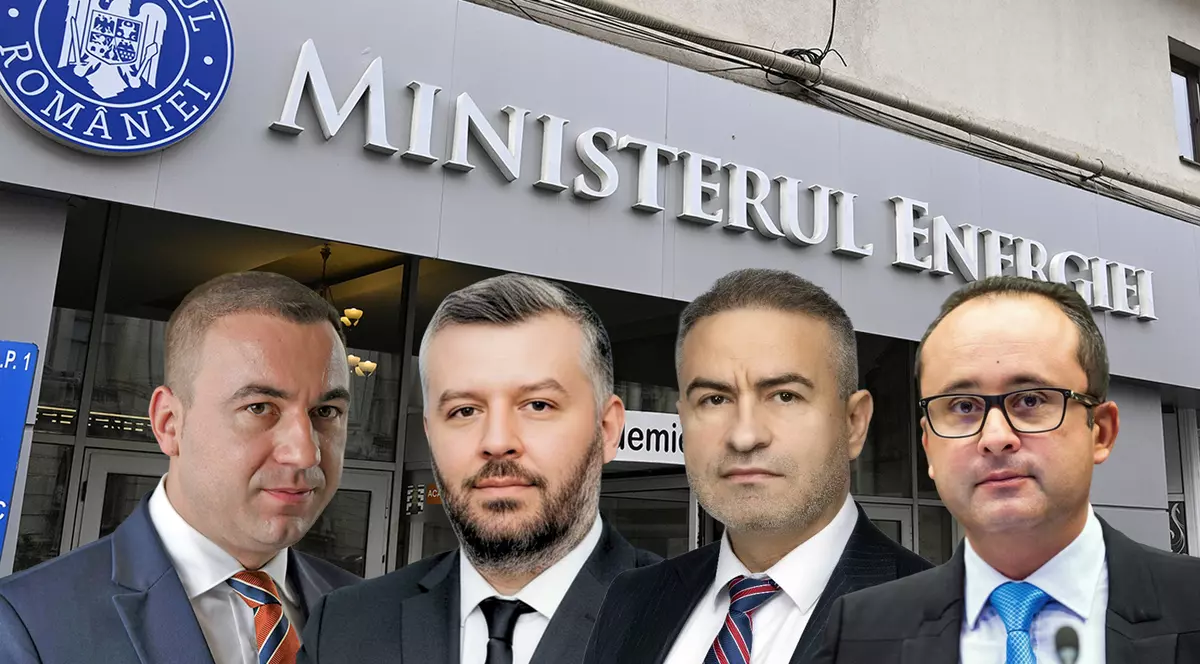 Un colaj cu patru barbati si intrarea ministerului Energiei in fundal