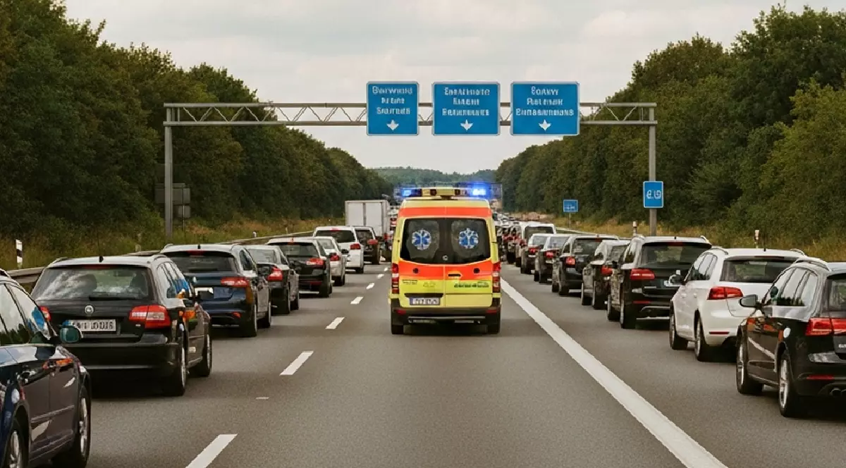 Șoferii au făcut un culoarul de salvare sau de urgență pentru o ambulanță pe o autostradă din Germania
