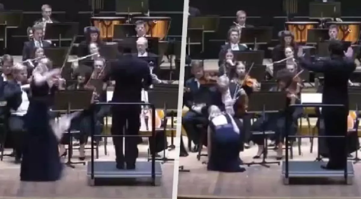 Momentul în care dirijorul doboară vioara de milioane de euro la care cânta o artistă, în Finlanda | VIDEO