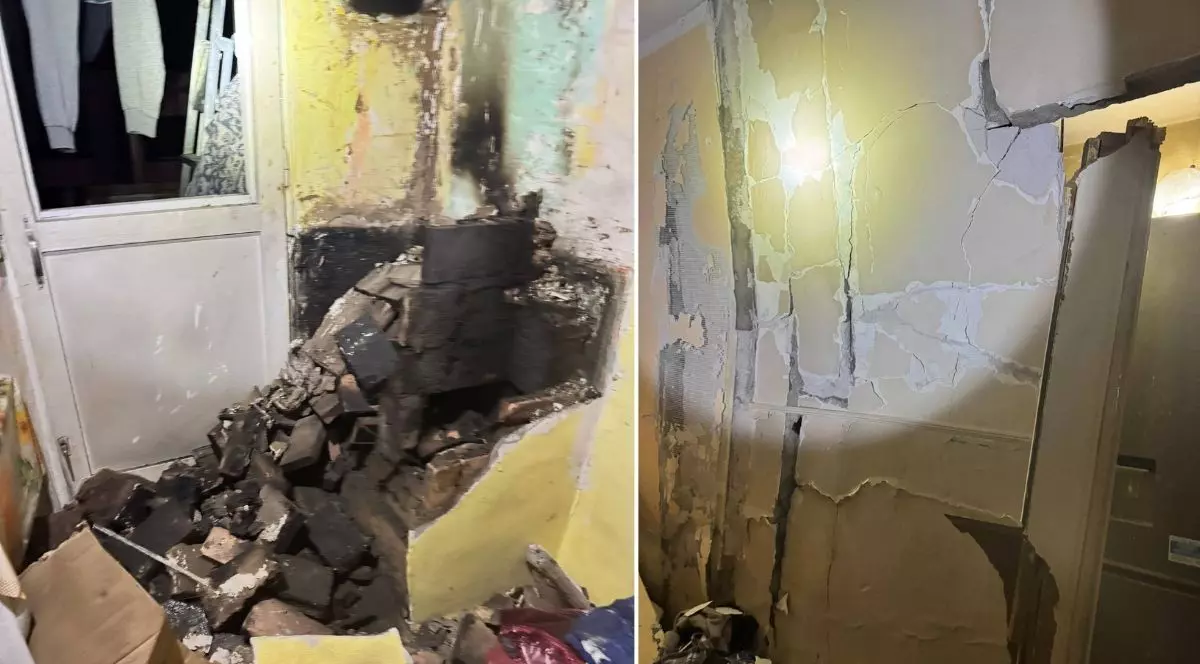 col.aj foto format din doua fotografii care arata niste pereti sparți în urma unei explozii Târgu Bujor, județul Galați, 4 aprilie 2026